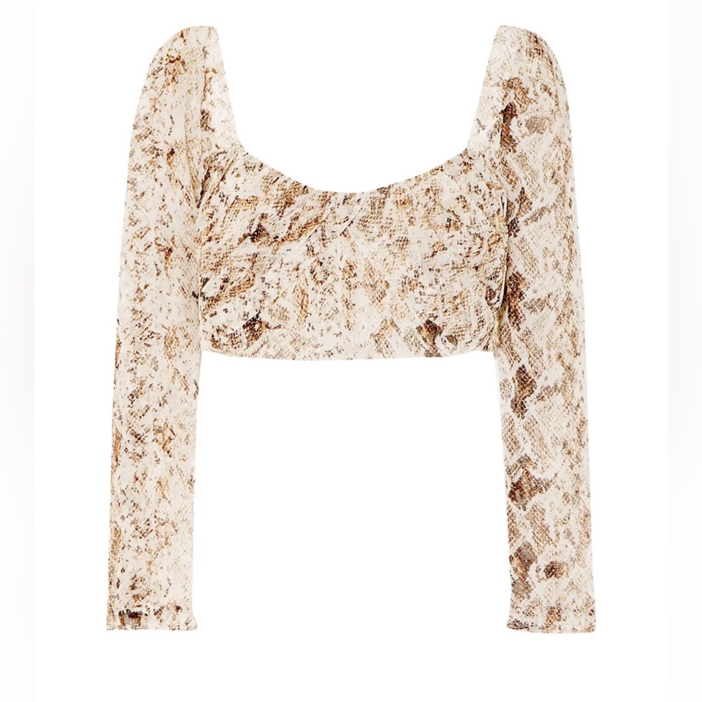 NICHOLAS Cropped gathered snake-print silk-chiffon top, size 2, NWT